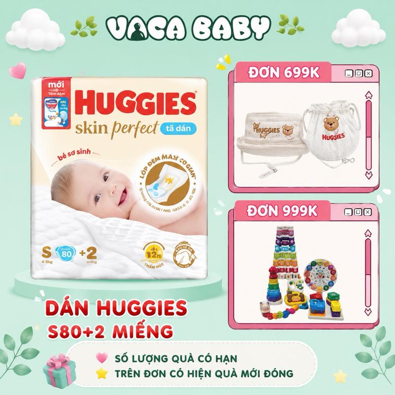 COD Tã Bỉm Dán Huggies Skin Perfect size S80+2 miếng