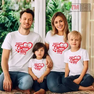 Kaos Couple Pasangan Keluarga Motif HAPPY FAMILY DAY Bahan Katun Combed Kualitas Premium Dewasa Panjang Merah Ibu