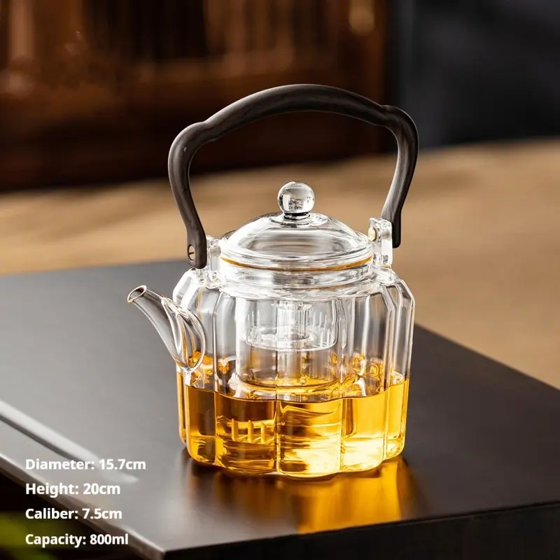 Ấm Trà, Thủy Tinh Borosilicate Cao, Chịu Nhiệt, Tay Cầm Hạt Trên Đầy Sao, Dày, Chống Cháy Nổ, Nồi Đa Năng