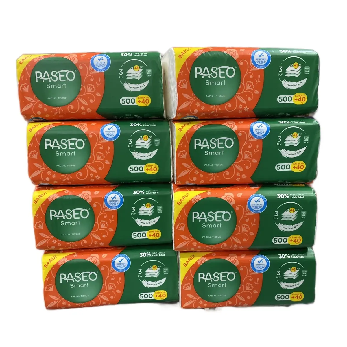 (8 PCS) TISSUE PASEO FACIAL 540 HELAI 30% LEBIH KUAT & TEBAL 3 PLY TISSUE PER LEMBAR