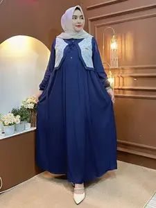 Gamis Nabila Dress Kombinasi Borkat Bahan Rayon Twill Wanita Stylish Busui friendly Ibu Muslim Nyaman Wudhu Menyusui Formal