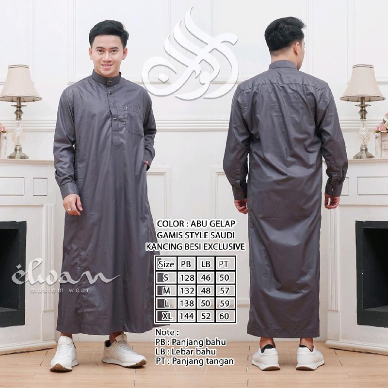 BUSANA MUSLIM GAMIS / JUBAH PRIA JAHITAN SAUDI PUTIH,HITAM, BIRU MUDA, NAVY, TOSCA, HIJAU TUA,KUNYIT, OLIVE, ARMY, MARON, SAGE, ABU TUA, SILVER, COKSU, GAMIS MADINAH, MADAD, JAMAL, THOBA, ADAM, ASTRO SIZE S,M,L,XL 5