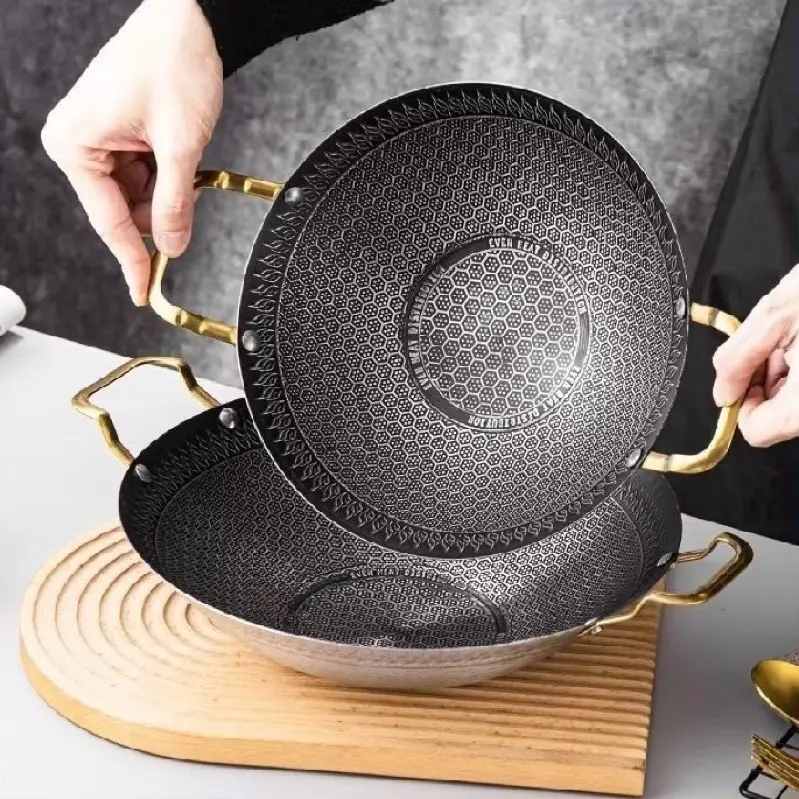Korean Honeycomb Wok Non-Stick Stainless Steel Non-Stick Wok Kuali Sarang Lebah Tidak Melekat