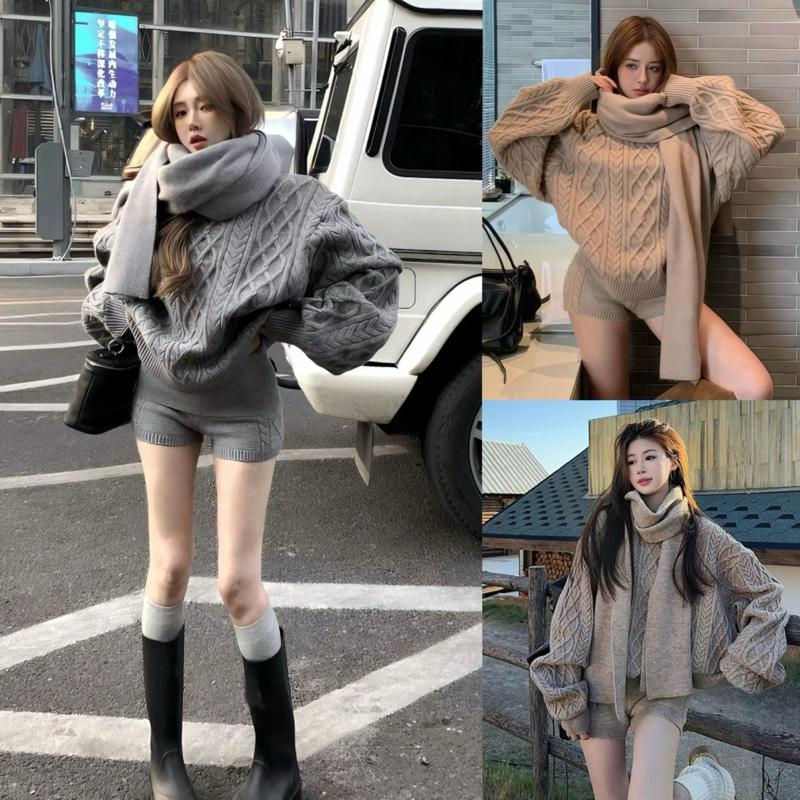 Hàng QCCC L1 Order 7- 10 Ngày Set Len Thừng 3 Món Phong Cách Thời Trang Retro Nữ Tính Chất Đẹp Dày Dặn Tone Màu Basic Dễ Mặc Quần Cạp Bẻ Ôm Có Kèm Khăn Women Dress By DiepGZ2912