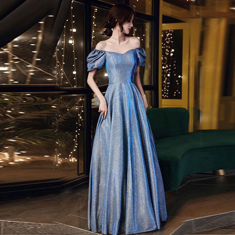 Star Evening Dress New Blue Long Sequin Bridesmaid Group Temperament Annual Meeting sisters Dress Host Party Dress 280#