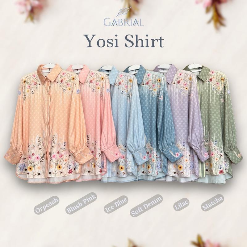 Gabrial YOSI SHIRT Atasan Wanita Exclusive Monogram Printed Limited Gabrial Hijab top Silk Silky Glow Kancing Cantik floral bloom series 3