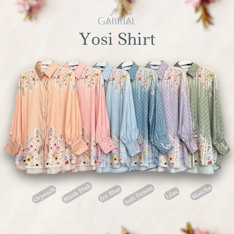 Gabrial YOSI SHIRT Atasan Wanita Exclusive Monogram Printed Limited Gabrial Hijab top Silk Silky Glow Kancing Cantik floral bloom series 2