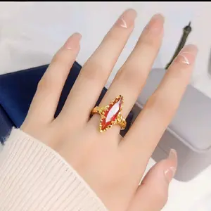Murah Cincin Batu Merah Delima Dewasa Pria Dan Wanita Lapis Emas 22K Titanium