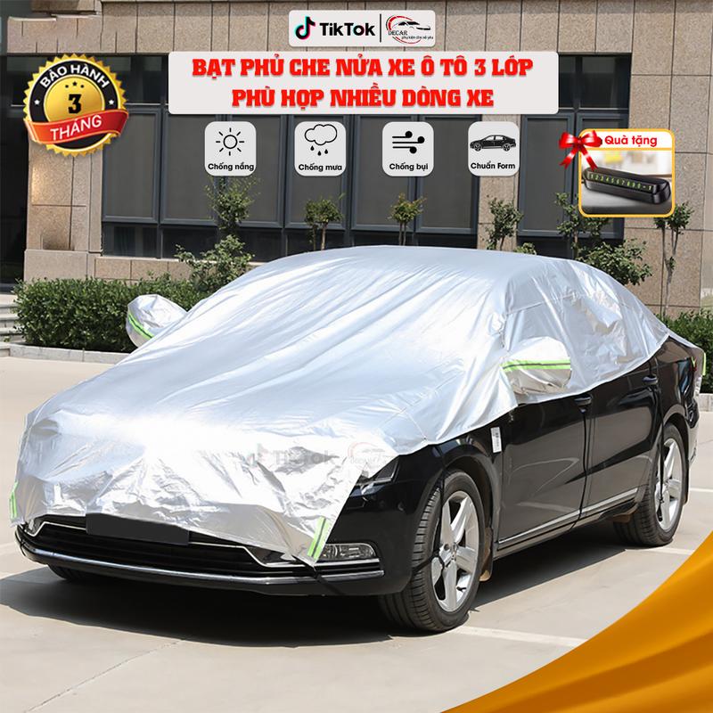 Bạt phủ trùm nửa xe ô tô 3 lớp tráng bạc cao cấp, tấm bạt che cả nắp cabo xe hơi che nắng, chống nóng, chống mưa,phù hợp cho các dòng xe 4 5 7 chỗ và bán tải shark  tank  bạt  ô  tô bat  phuoto bạt  phủ  xe  ô  tô