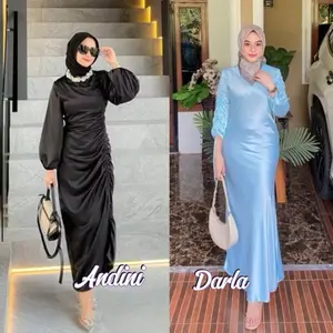 Darla Andini Dres Satin Silk Premium Kondangan Bridesmaid Gamis Gaun Pesta Wanita Mewah Maxi Lebaran Karet Wudhu Friendly Muslim