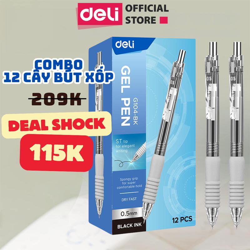 [LIVE GIÁ 10.10 ĐỘC QUYỀN] Combo 12 chiếc bút gel đệm xốp ngòi ST 0.5mm EG014 Deli - 3 màu: xanh/ đen/ đỏ- Đệm tay xốp siêu êm ái, mực gel nhanh khô để ghi bài, viết chữ Hán, takenote, bút kí