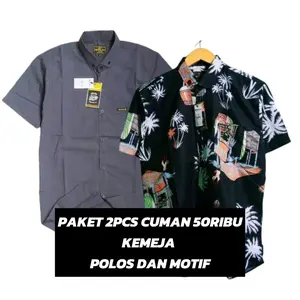 PAKET 2PCS CUMAN 50RIBU Kemeja Pria POLOS & MOTIF LENGAN PENDEK Katun Casual Cowok Dewasa Surfing Distro Kain Nyaman Hem Baju Santai Atasan M L XL