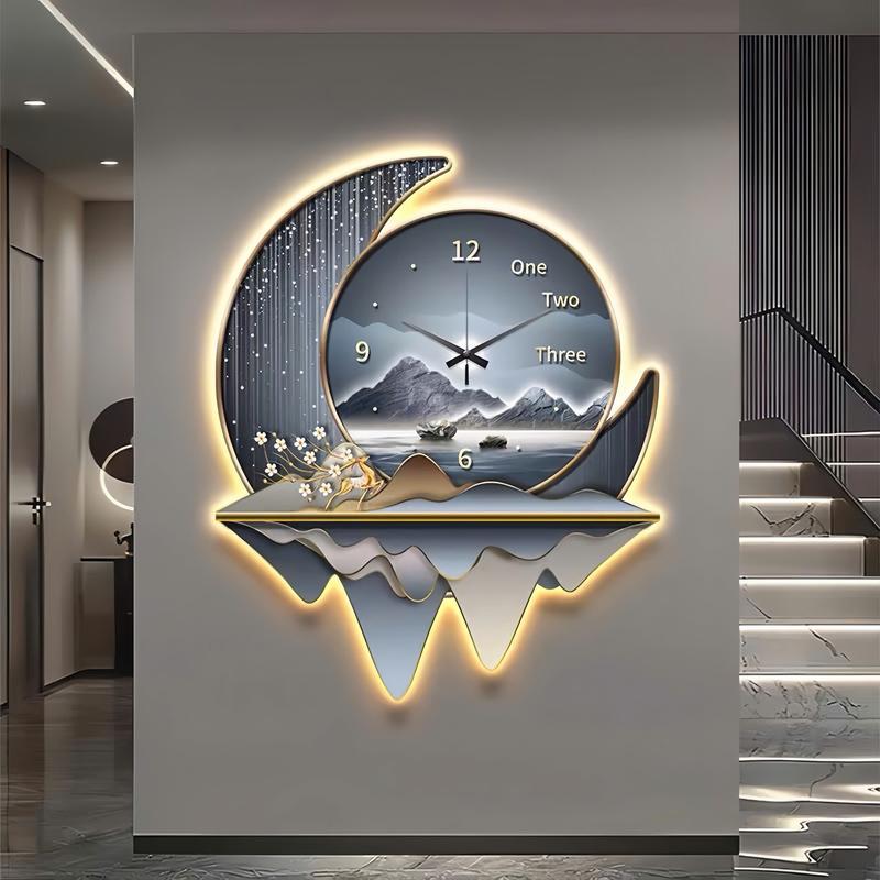  Đồng Hồ Treo Tường Decor Trang Trí CAO CẤP MẶT TRĂNG Phong Cảnh Tặng Đèn Led - Treo Phòng Khách Phòng Ngủ,.. 