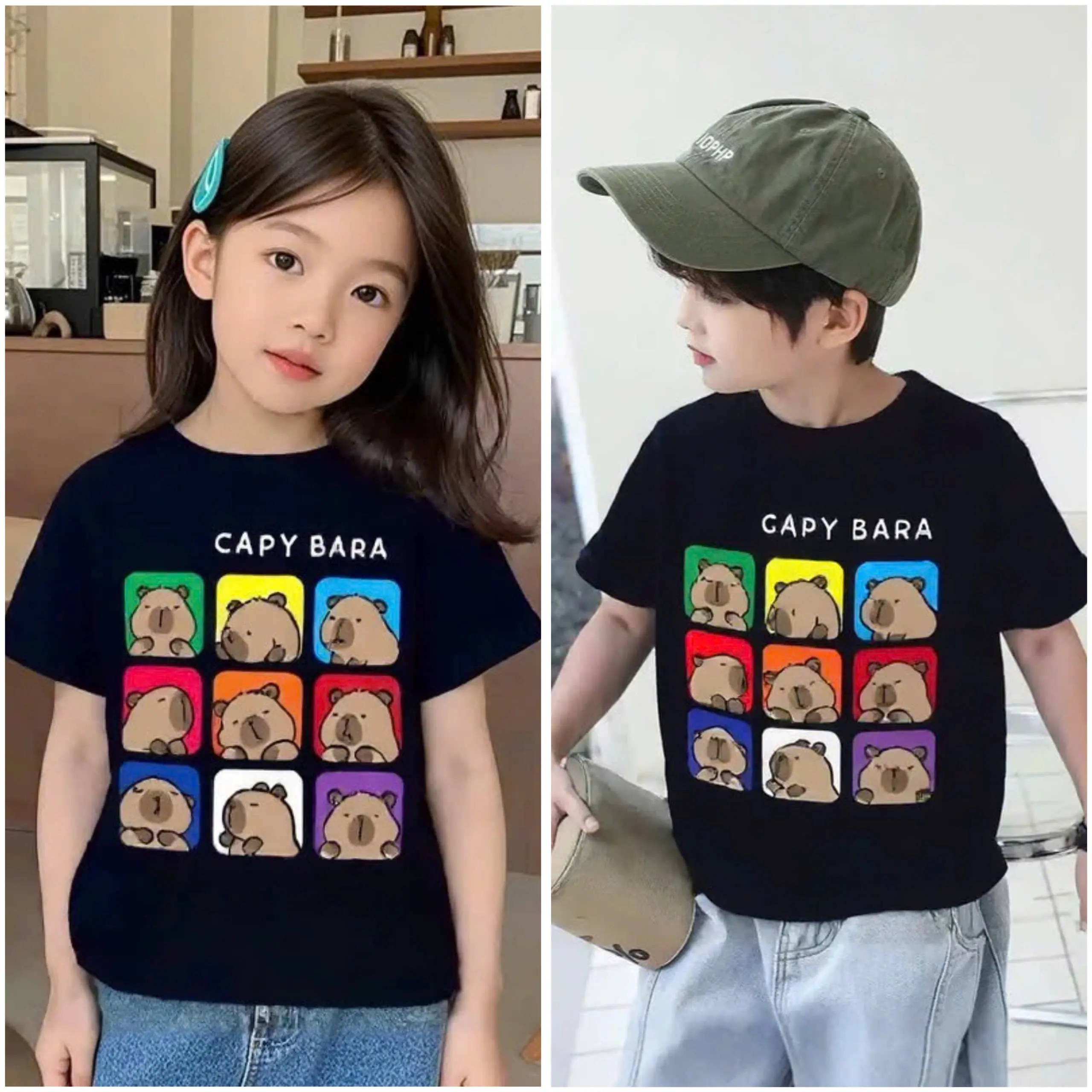 Áo Thun Cho Bé Hà Minh Kids CB1, In Hình Capybara Vải Cotton Siêu Mềm 12-33kg