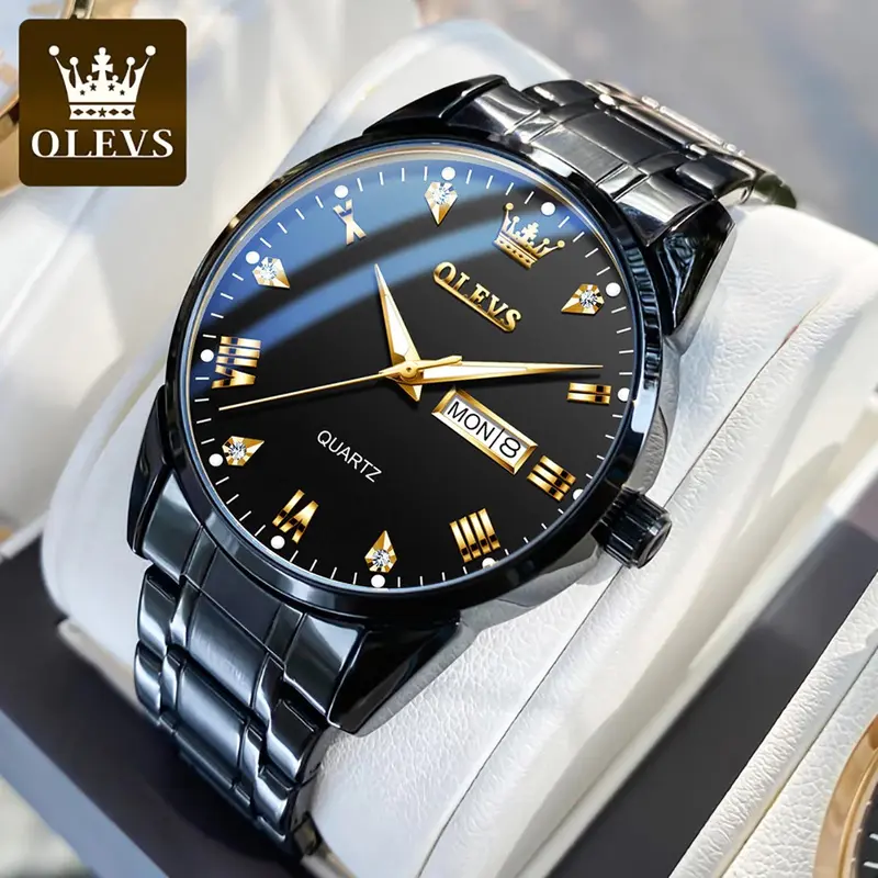 OLEVS Jam Tangan Pria Original 5563 Anti Air Luxury Analog Stainless Steel Cod Watch for Men Arloji Dari Kaca 1