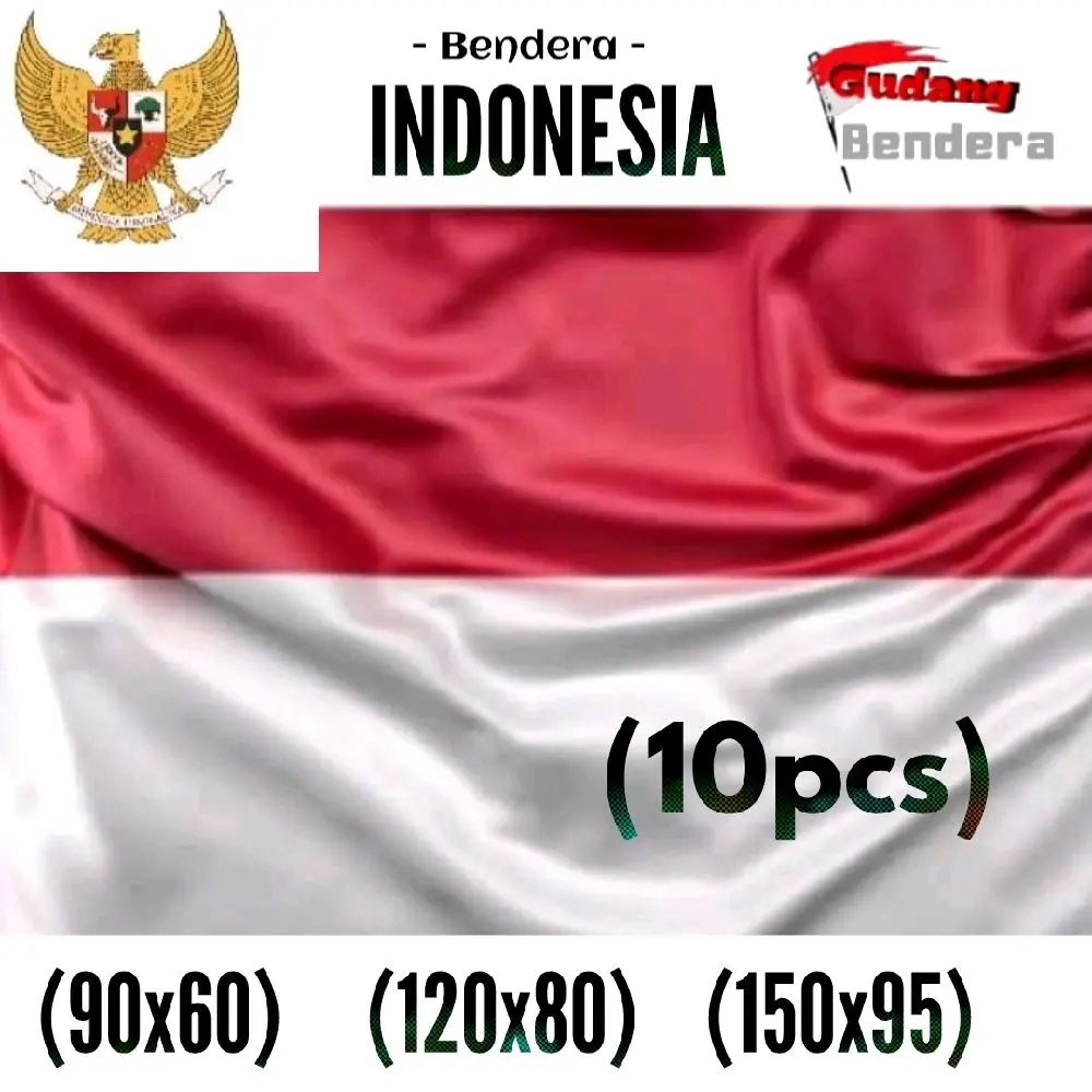 (10pcs)Bendera Merah Putih Berbagai Ukuran Luar ruangan Plastik Satin