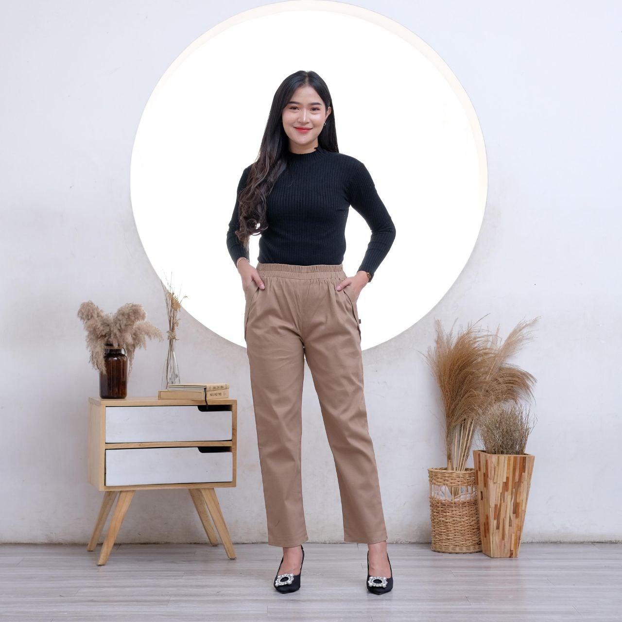 Celana Cino Wanita Bahan Melar Elastis Elasabeth Pants Celana Panjang Basic Kain Katun Standar Stretch Kulot Formal celana korea Loose Kantor Baggy Simple