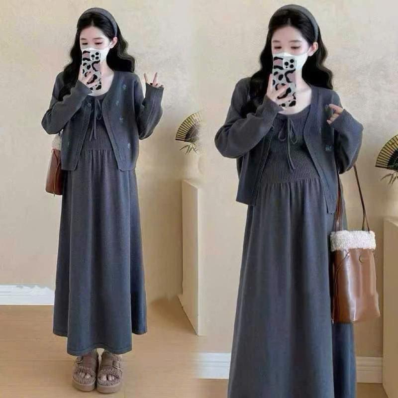    Mina Clothing   Set váy len babydoll MĐ1 gồm 1 váy len 2 dây babydoll + 1 áo cadigan thêu hoạ tiết xinh cho mẹ bầu mặc mùa đông  Đồ bầu Đồ bộ bầu Nữ Women Váy bầu 