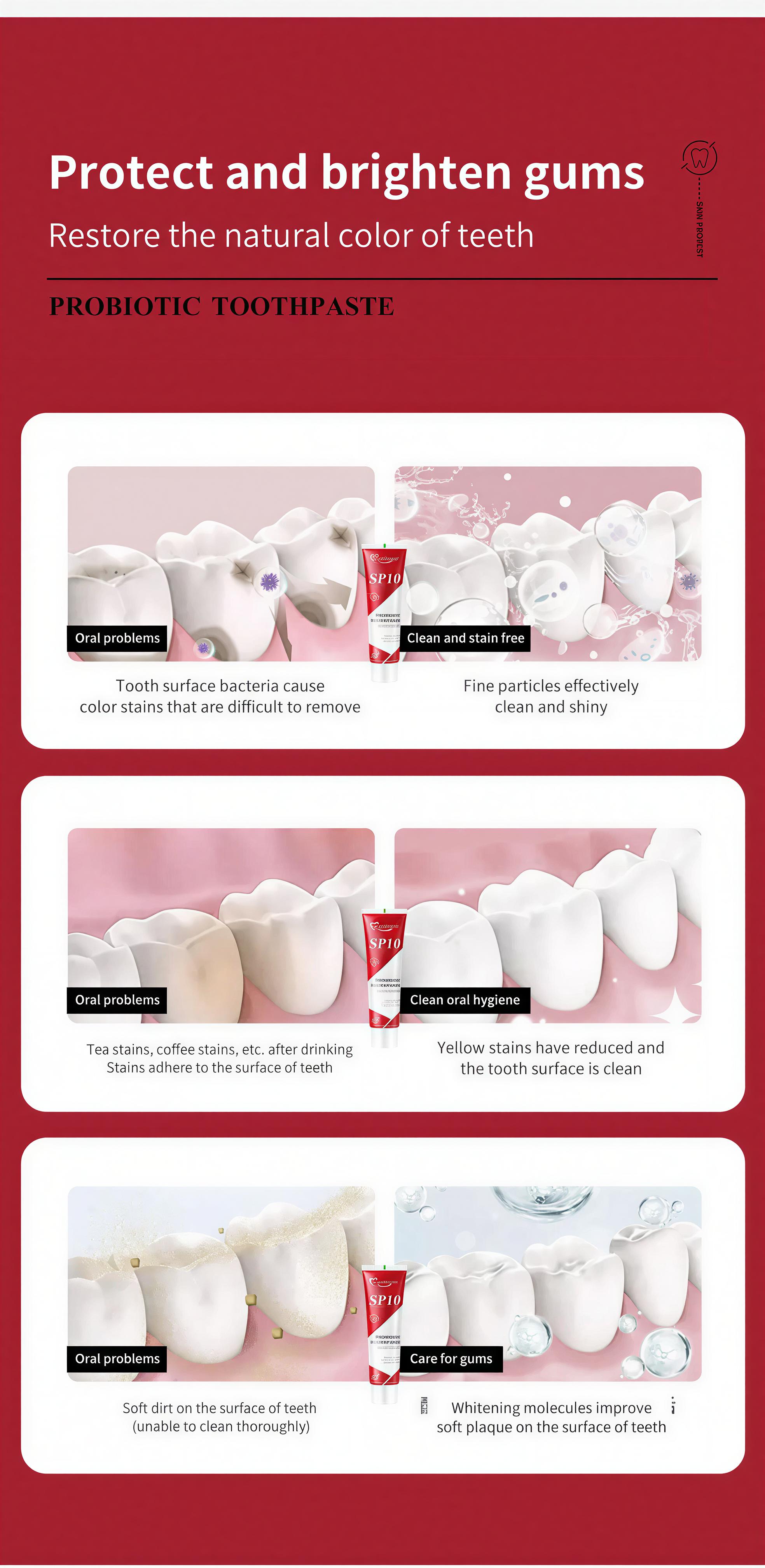 AngelMaster SP10 Probiotic Toothpaste - Pasta Gigi Premium untuk Gigi Lebih Putih dengan 4 Jenis Probiotik, Nafas Segar Seharian, Hapus Noda Kuning Mendalam, Pembersihan Optimal & Penghilang Noda - Mulut