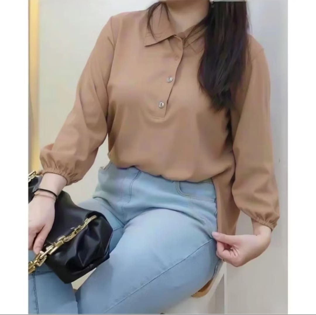 KEMEJA WANITA KANCING TIGA LENGAN PANJANG BERKARET MODEL TERBARU TERLARIS SAAT INI BAHAN ADEM