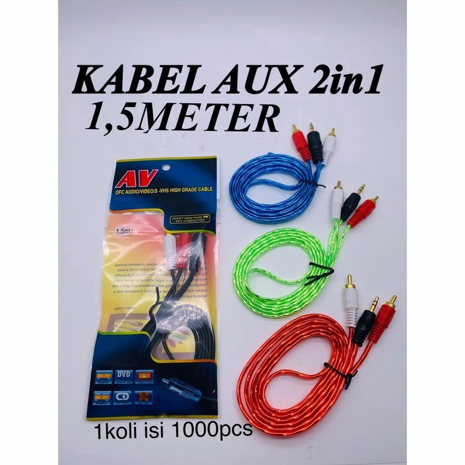 HJ KABEL AUX AV-001 AV 2IN1 1.5 METER AUDIO CABLE RCA 2 IN 1 AV001
