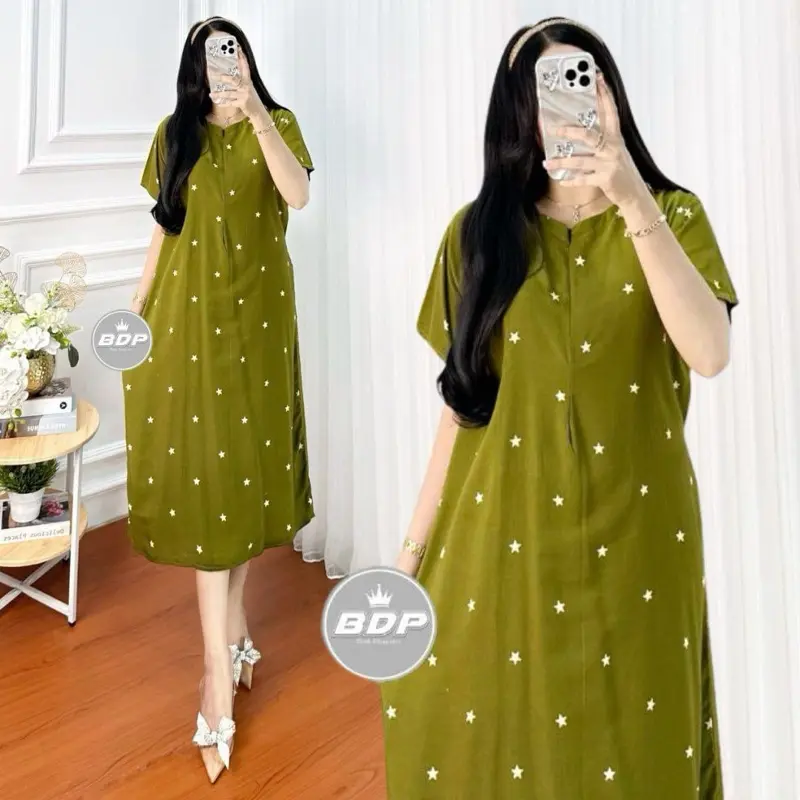 Daster Rayon Lengan Pendek Busui Resleting Depan Ld 110 Daster Remaja Motif Terbaru Dres Panjang Wanita Bumil Kancing Baju Tidur Arab Renda 5