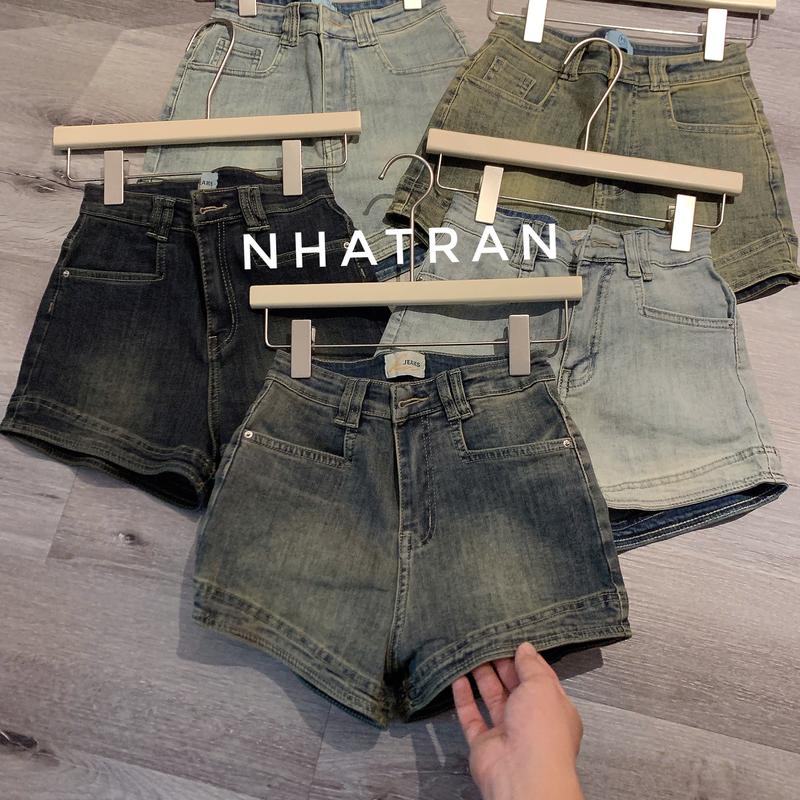  nhatran - Quần short jean nữ phom ôm cạp cao lai viền chất co dãn Denim Pants Women MS170 