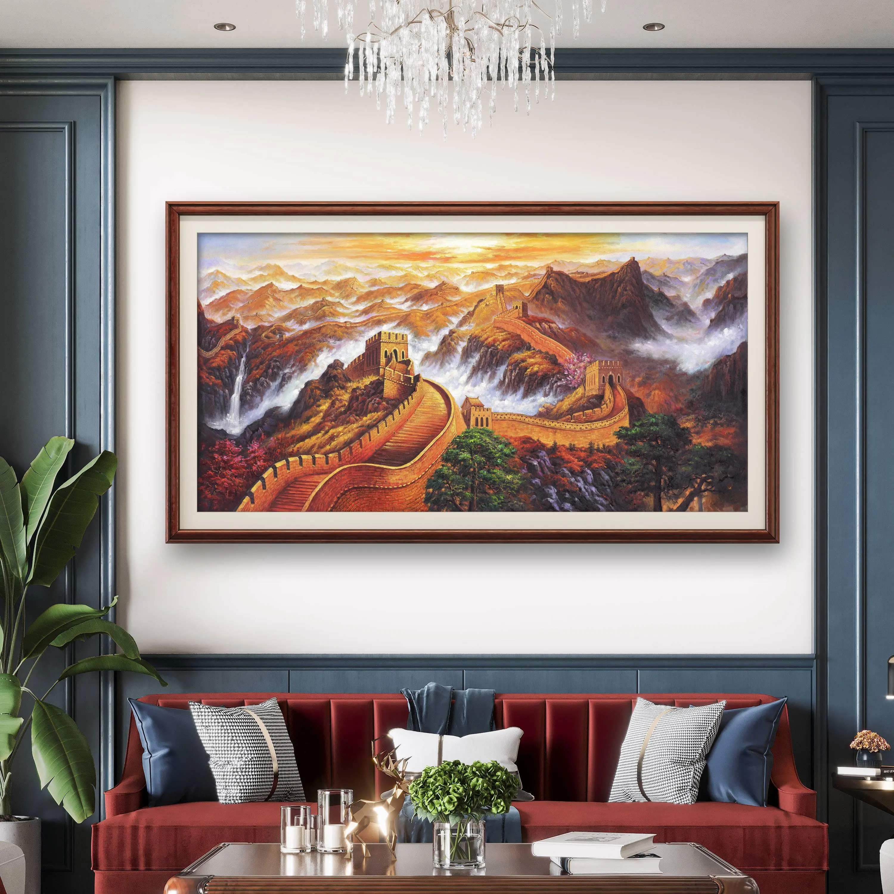 Great Wall Zhang Junlong Original Landscape Oil Painting Texture Reproduction Prints Landscape Painting Living Room Office Tea Room Decoration Painting 100*200