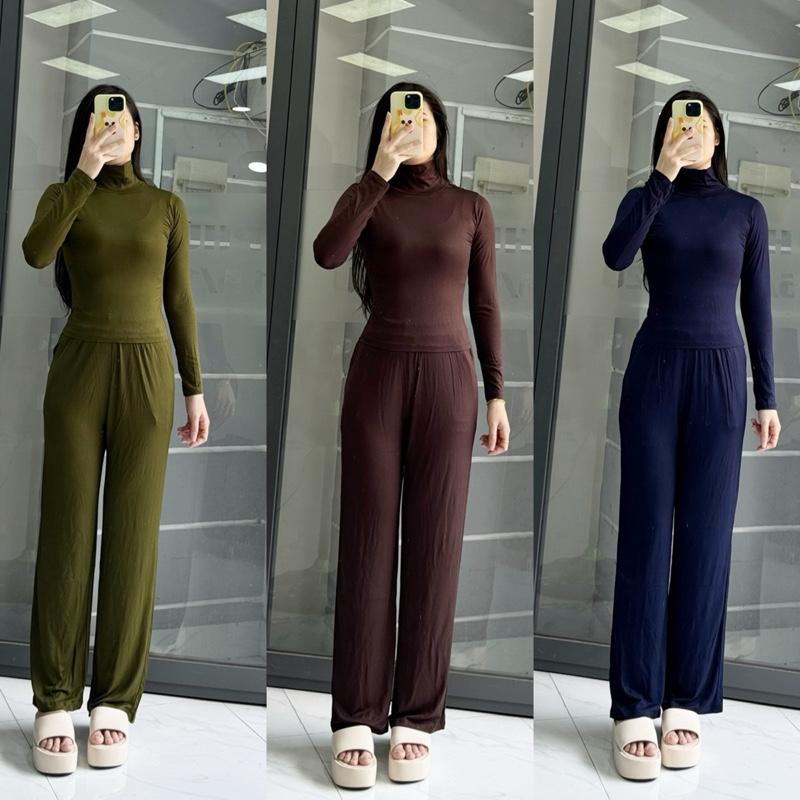 Bộ Mặc Nhà Ủ Kem THUN LẠNH Áo Ôm B03 Tay Dài Quần Ống Rộng Áo Cotton Nữ Women