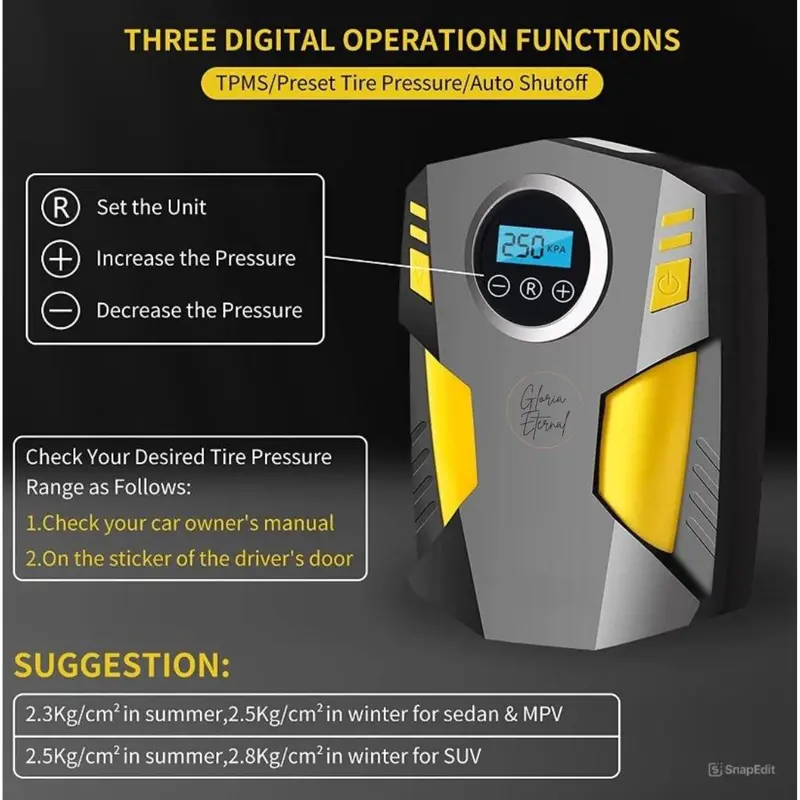 [Gloria] Pompa Ban Mobil Motor Portable Elektrik Tire Inflator LCD Display 120W Car Compressor Digital Kendaraan 2