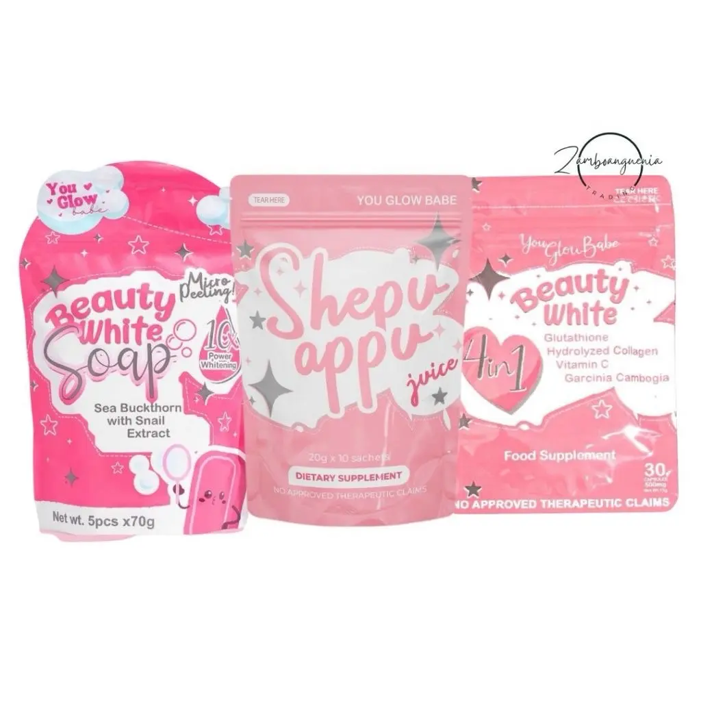 You Glow Babe - Beauty White 4-in-1, Shepu Appu 10 sachets per pouch, Soap 5 x 70g pouch