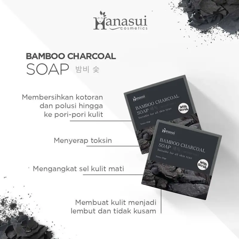 Hanasui Bamboo Charcoal & sloe vera Soap with Scrub BPOM Sabun Hanasui 1