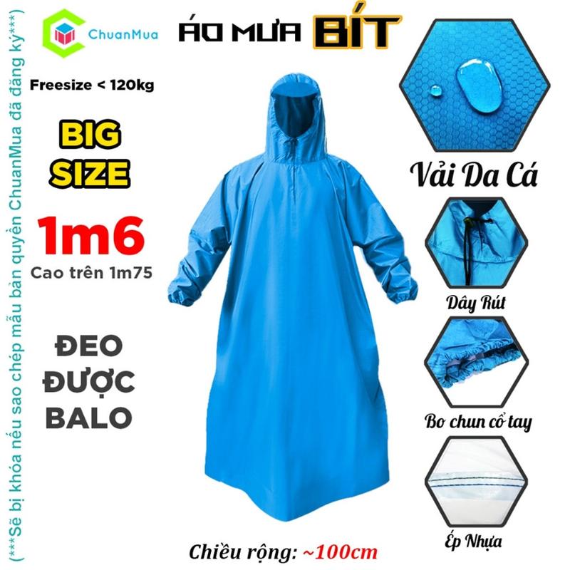 Áo Mưa 1 Người Vải Da Cá Chống Thấm Size 1M6 1M4 1M2 Áo Mưa Bít Có Mũ Dây Rút (Hàng Xưởng Việt Nam)