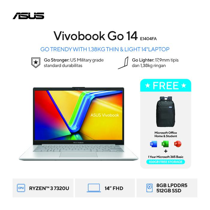 Promo ASUS Vivobook Go 14 E1404FA-FHD3853M - Cool Silver [AMD Ryzen 3 ...