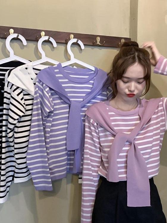 Product Introduction of JN- Chika Blouse Stripe Atasan  Panjang Wanita Knit Casual Baju Knitted Knitwear Crop Top Outer Cardigan Oversize kemeja  hadeed Motif Kardigan Garis Basic 2