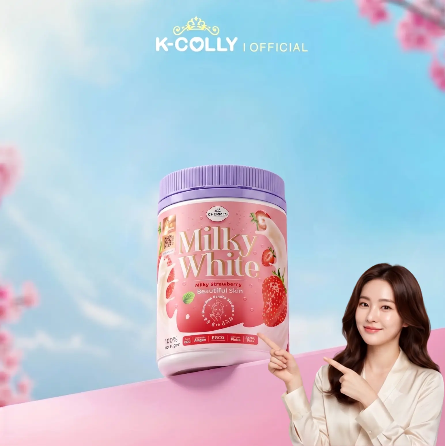 New BPOM - CHERMES MILKY WHITE - SUSU BUBUK RASA STRAWBERRY MENCERAHKAN ( 1 BOTOL ISI 15 SACHET )