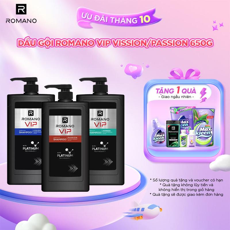 Dầu gội/ Sữa Tắm Romano VIP Vision/Passion/Impress 650G
