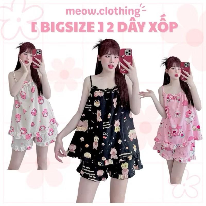 [ BIGSIZE 65-85KG ] Đồ Mặc Nhà, Bộ Ngủ Nữ 2 Dây Quần Đùi Chất Đũi Xốp Mềm Mịn