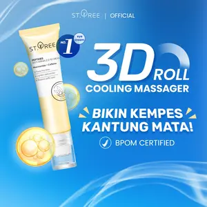 ST.TREE Multi Peptides Anti-Wrinkle Eye Cream 15 gr Serum Perawatan Mata dengan 3D Roller Massager Krim Mata Niacinamide & Caffeine Mencerahkan Mengurangi Kantung Mata Panda