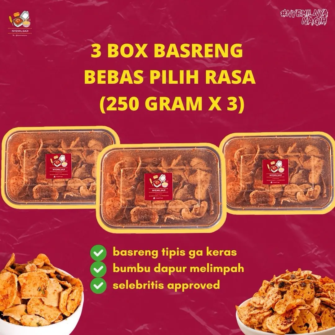 BUNDLING 3 BOX BASRENG NYEMIL SAJI BEBAS PILIH RASA (250 GRAM X 3)