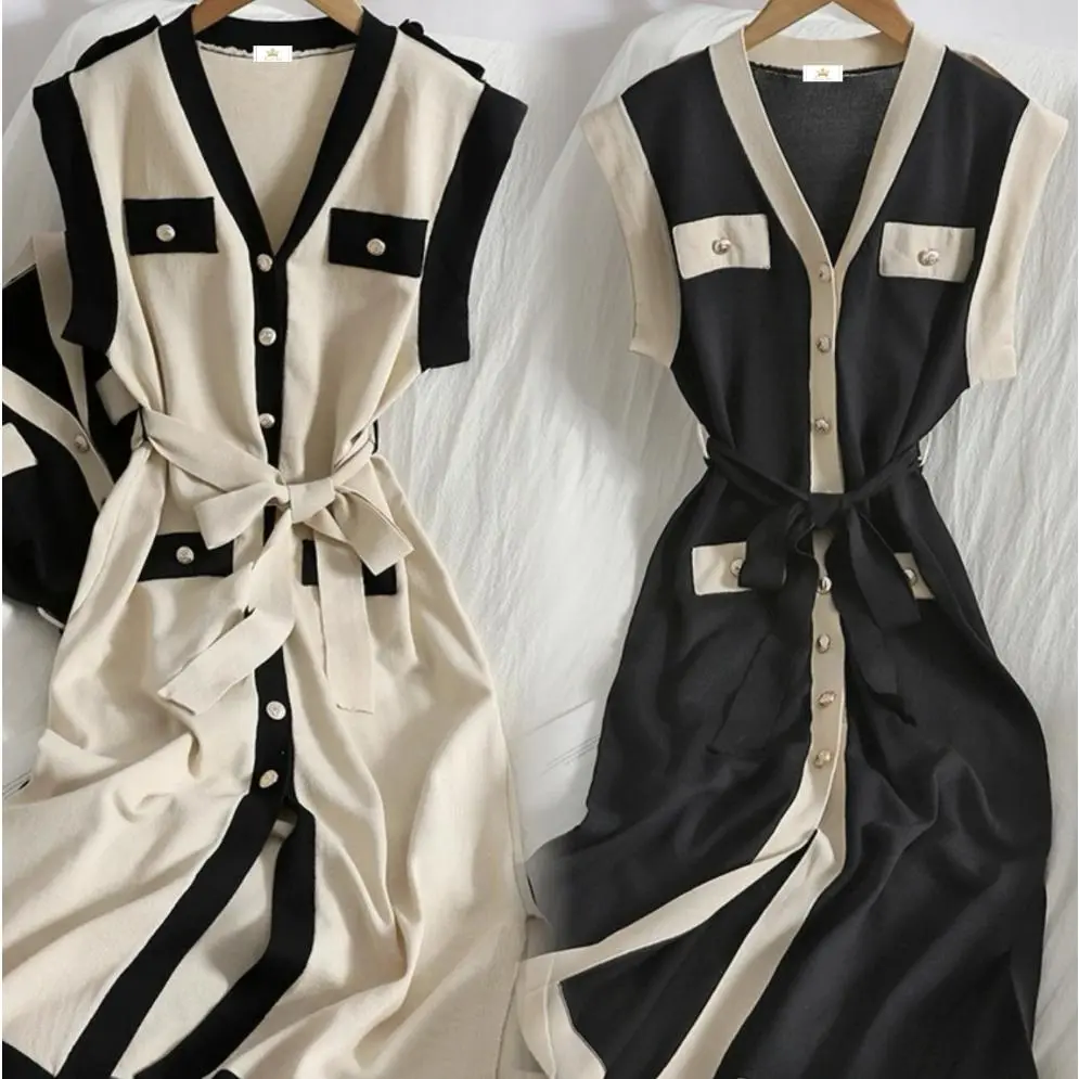 Dress Feminim Korean Chic V Neck Knitted M559