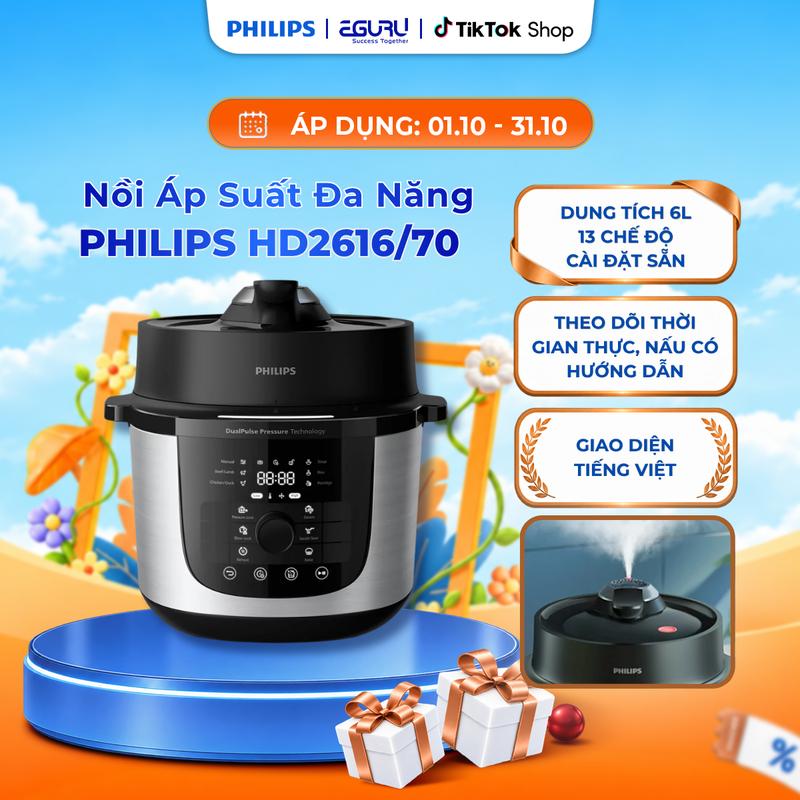- Nồi Áp Suất Đa Năng Philips HD2616/70 (5L) - 18 Chương Trình Nấu Tự Động, Xả Áp 1 Nút Bấm,