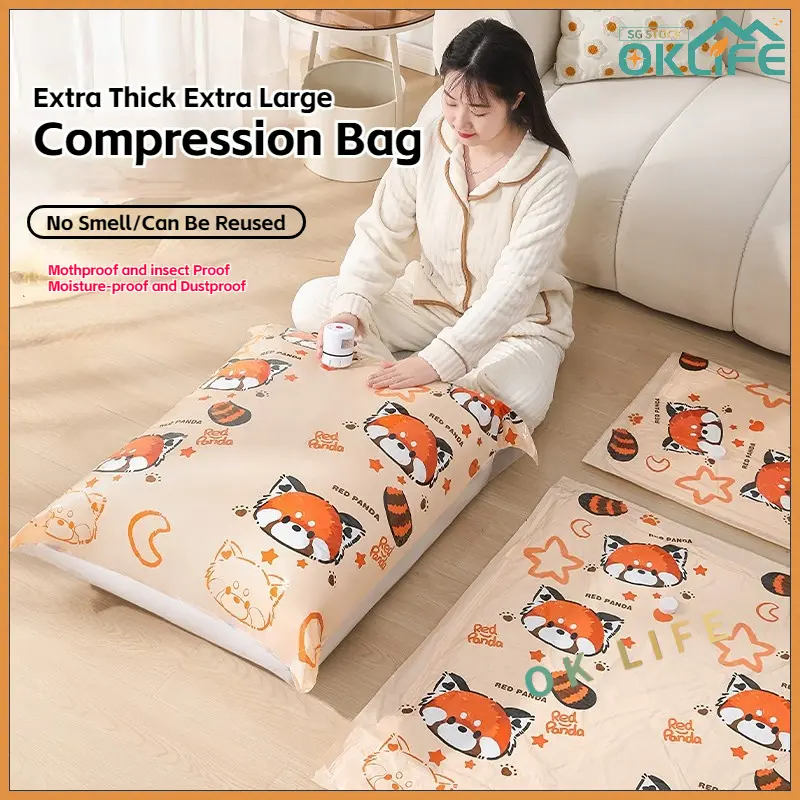 [Oklife. sg] Vacuum storage bag foldable travel clothes storage bag space saving seal bags Plastic Organiser Compression