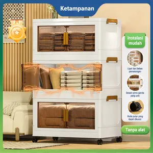 Feelweli Lemari Plastik Lipat 1-6 Susun Dengan Roda /Wardrobe Storage/Magic Lemari Lipat Plastik Susun/Rak Serbaguna Transparan Kapasitas Besar