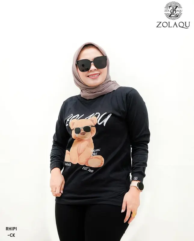 Kaos Atasan Wanita Lengan Panjang Muslimah LD 110cm Jumbo BabyTerry Premium 6