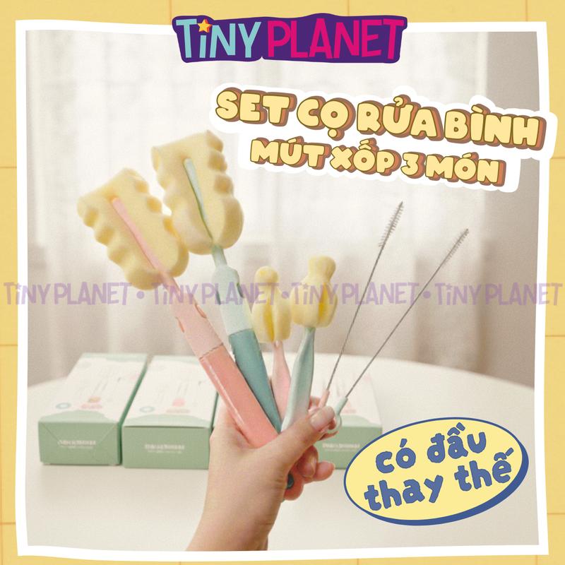  Cọ rửa bình sữa mút xốp 3 chi tiết Tiny Planet gồm cọ bình cọ núm ti cọ ống hút có đồ thay thế 