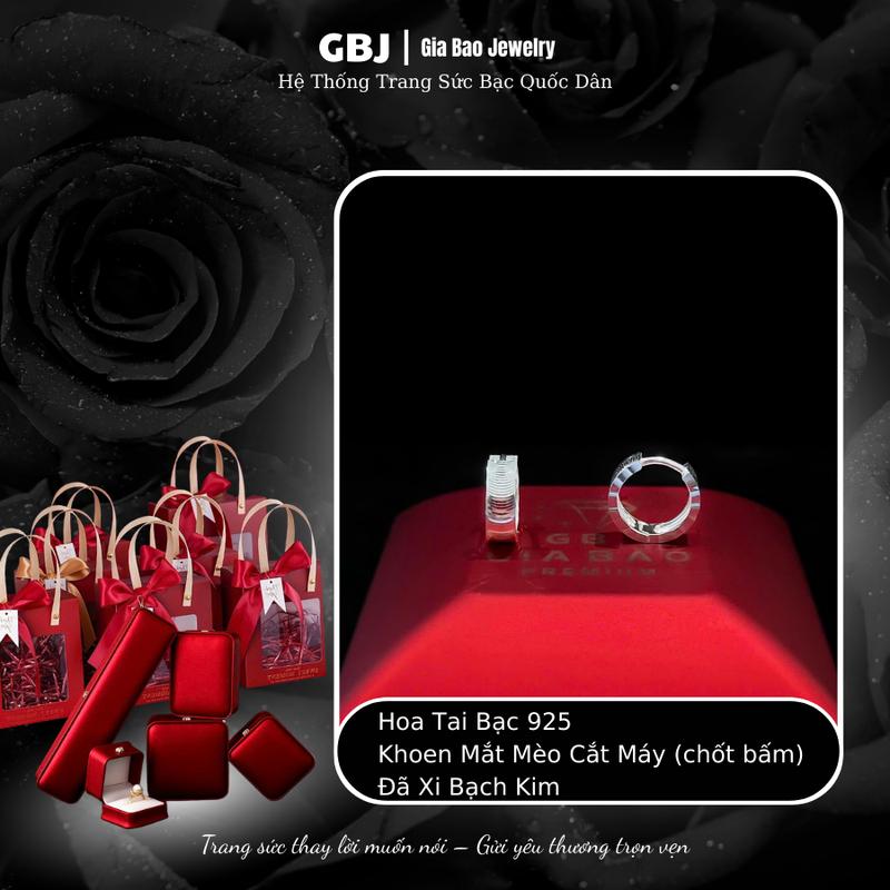 Hoa Tai Bạc Khoen Mắt Mèo (chốt bấm) XI KIM Thanh Lịch Dành Cho Nữ GBJ1026