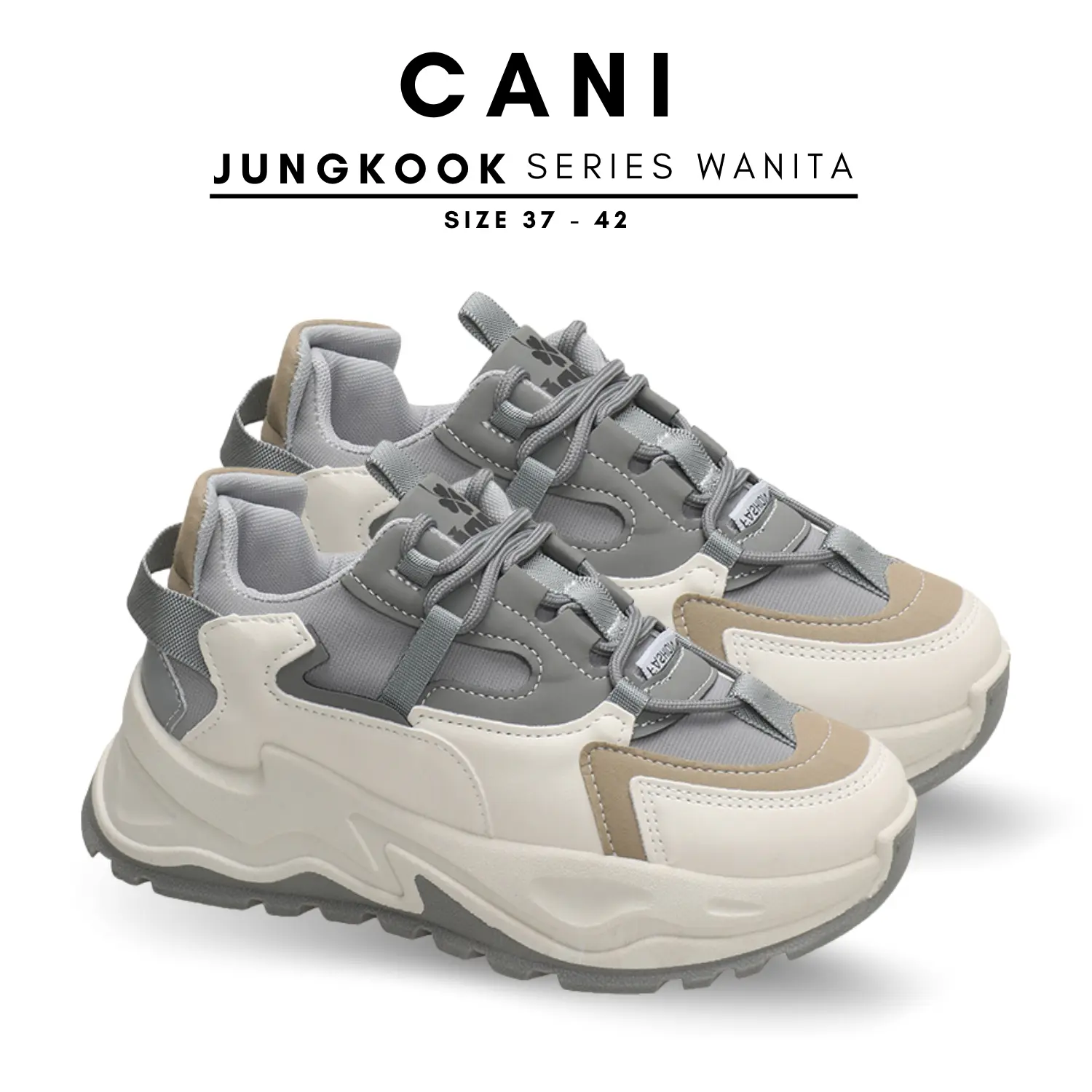 Cani "Free Box" (Size 37 - 42) Jungkook Sepatu Wanita Sneakers Trendy Bertali Sport Shoes K9009