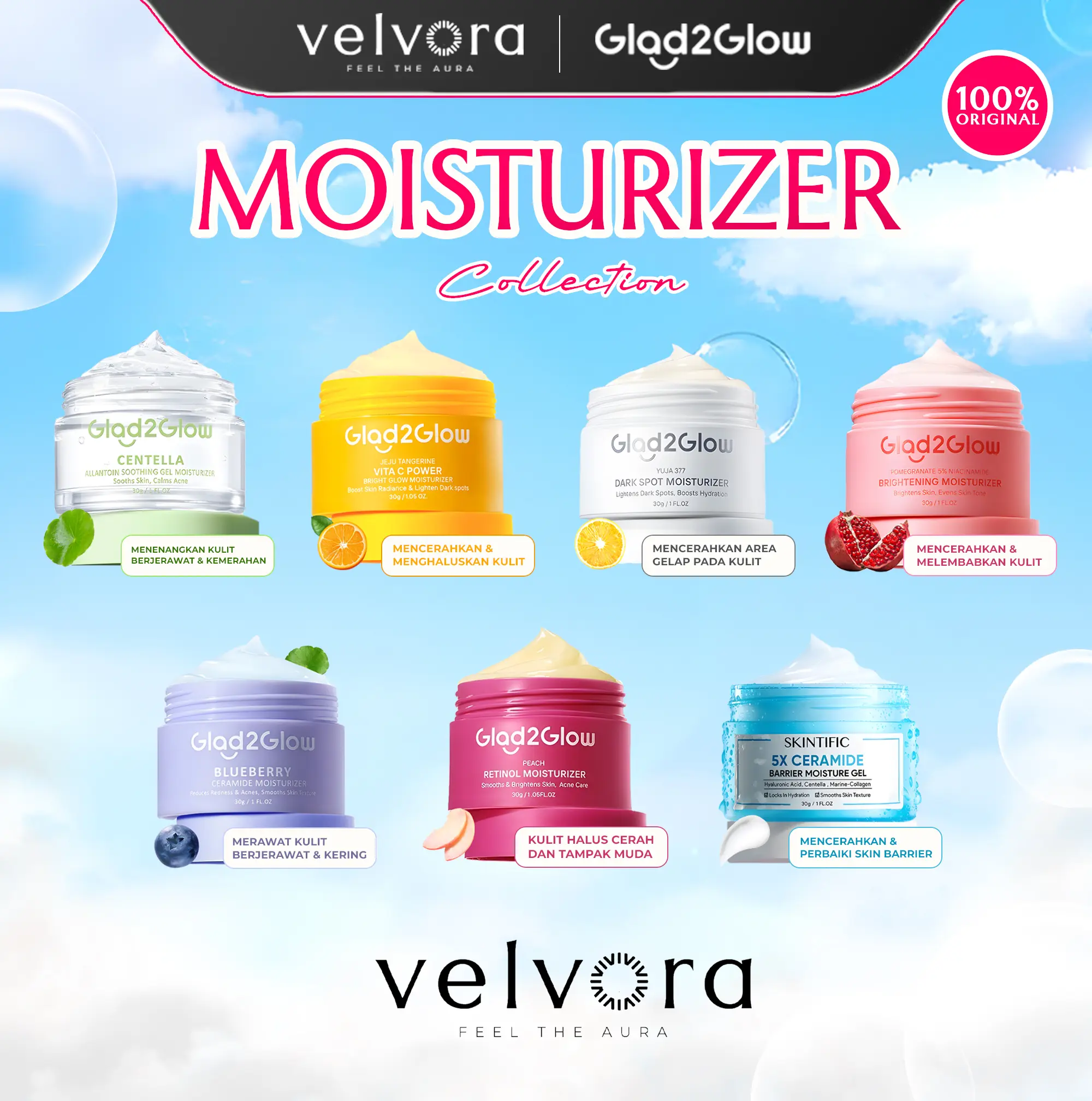 MoisturizerPedia Glad2Glow Skintifc Moisturizer Pencerah & Eksfoliasi | Niacinamide, Retinol, Vitamin C