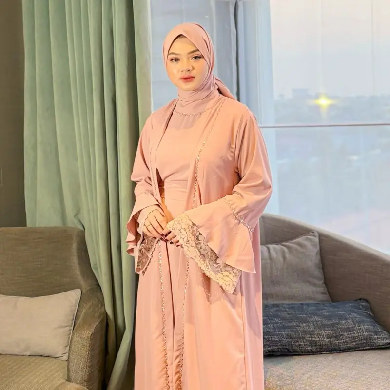 HALIMAH - NAMEERA Set Belt Dan Pashmina | Baju Gamis Abaya Kaftan Dress Wanita Muslim Kondangan Pesta Pengajian Model Baru Mewah Elegan Simple 4